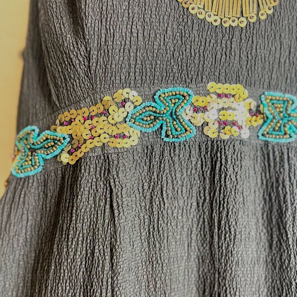 Boho Goddess Embellished Maxi Dress Black Beaded Grecian Evening Festival Glam - Picture 4 of 8
